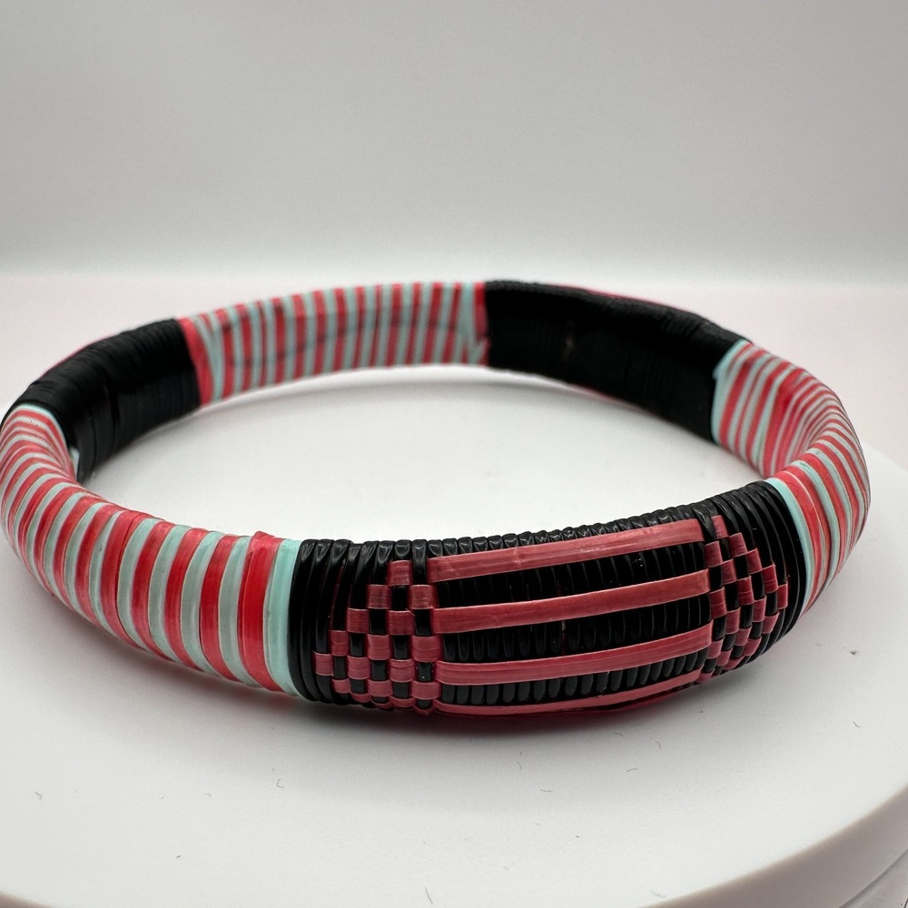Vintage 90s Woven Striped Boho Bracelet Women's Classic Jewelry